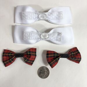 Hair Clip Barrette Lot Ribbon Bow - White and Red Plaid - Trendy New Coquette